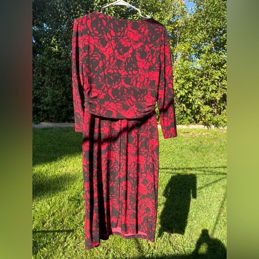CHAPS Red and Black Long Sleeve Dress faux wrap dress size Large - Picture 4 of 7